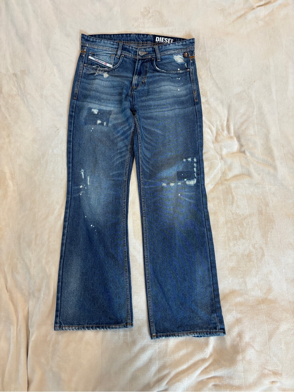 Diesel Men’s Blue Distressed Straight-Leg Jeans